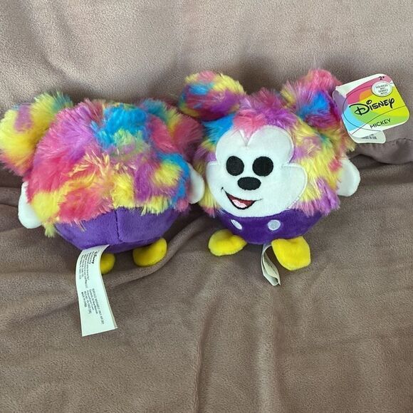 Disney Mickey Rainbow Fur‎ Squeeze Toy Plush Just Play Round Tie Dye 5” - Picture 4 of 4